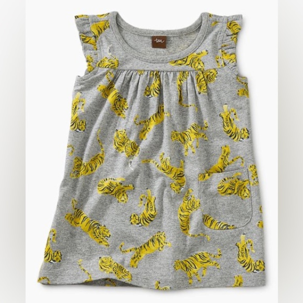 Tea Collection Gray Tossed Tigers Mighty Mini Angel-Sleeve Dress